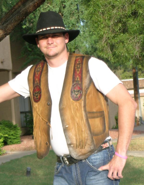Thunderbird Western Artwork Leather Vest (image for) Thunderbird Western Artwork Leather Vest